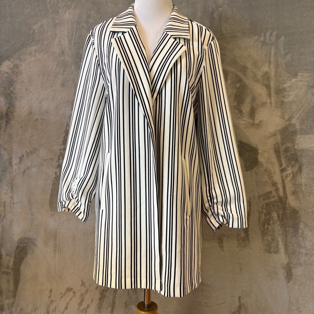 Cato Monochrome Striped Minimalist Office Jacket Blazer Sz L